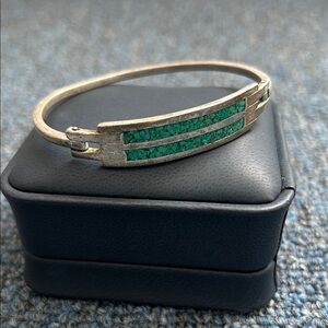 Sterling Silver Bracelet with Green Inlay